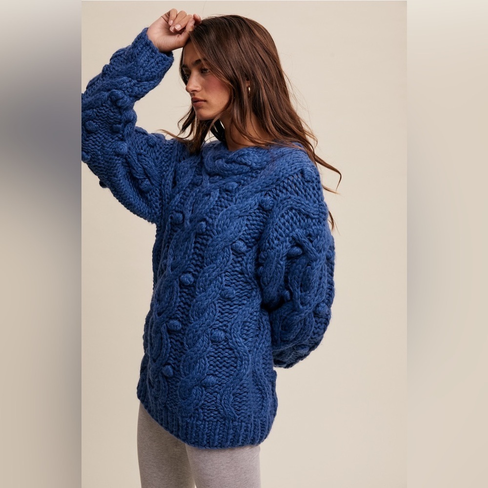 Listicle Cable Knit Chunky Sweater in Blue - Picture 4 of 4